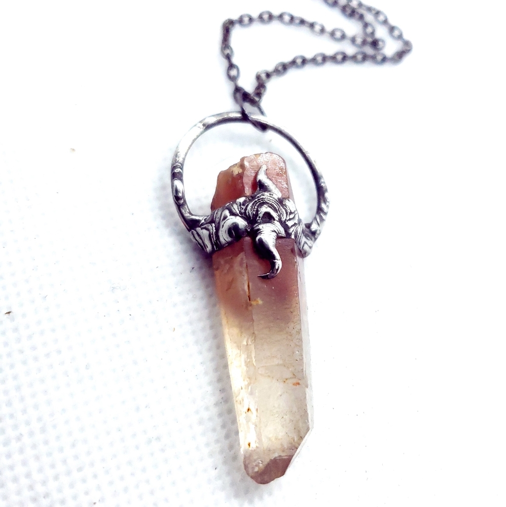 Red ghost quartz crystal necklace
